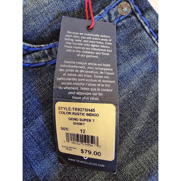 True Religion Denim Shorts Kid Boys Size 12 Geno Cut Off Embroidered Ber… - Picture 13 of 13